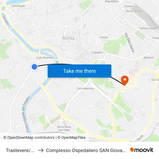Trastevere/Mastai to San Giovanni Addolorata Hospital Complex map