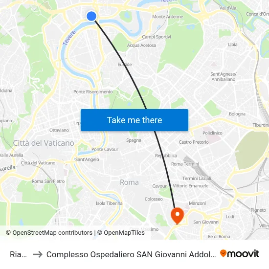Riano to San Giovanni Addolorata Hospital Complex map