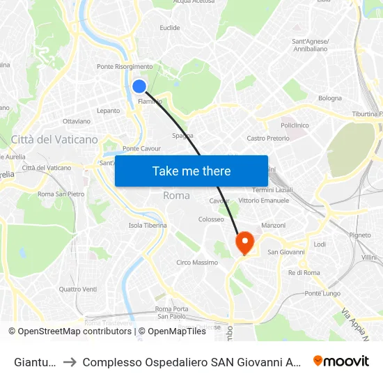 Gianturco to San Giovanni Addolorata Hospital Complex map