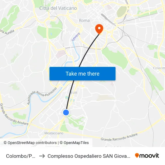 Colombo/Pacifico to San Giovanni Addolorata Hospital Complex map