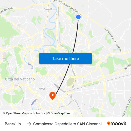 Bene/Lionello to San Giovanni Addolorata Hospital Complex map