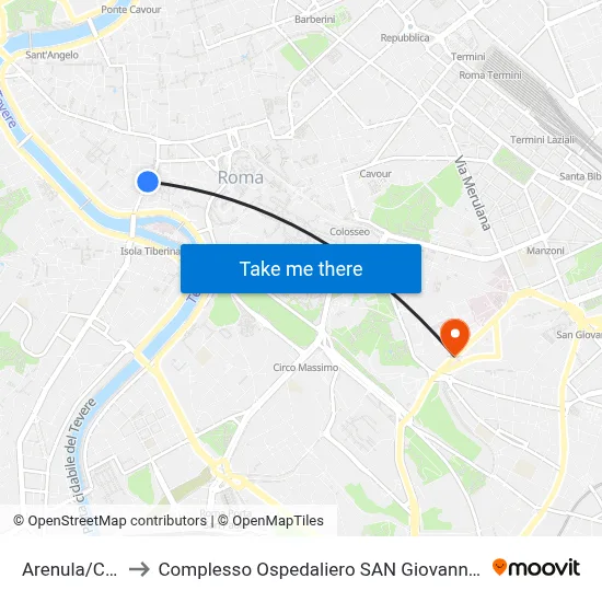 Arenula/Cairoli to San Giovanni Addolorata Hospital Complex map