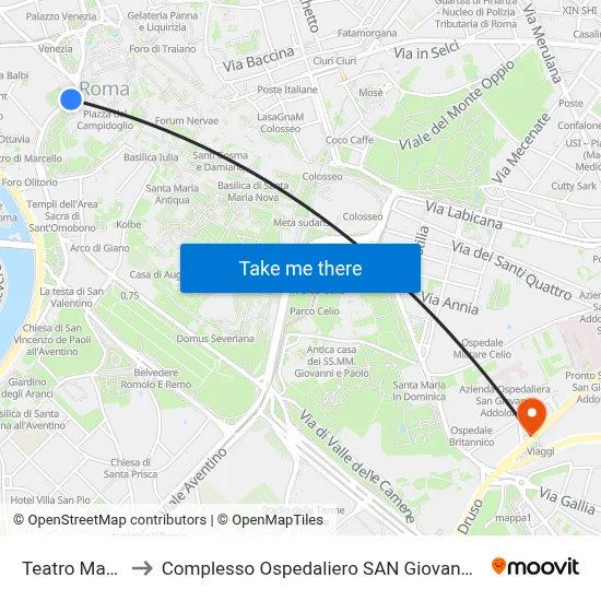 Teatro Marcello to Complesso Ospedaliero SAN Giovanni Addolorata map