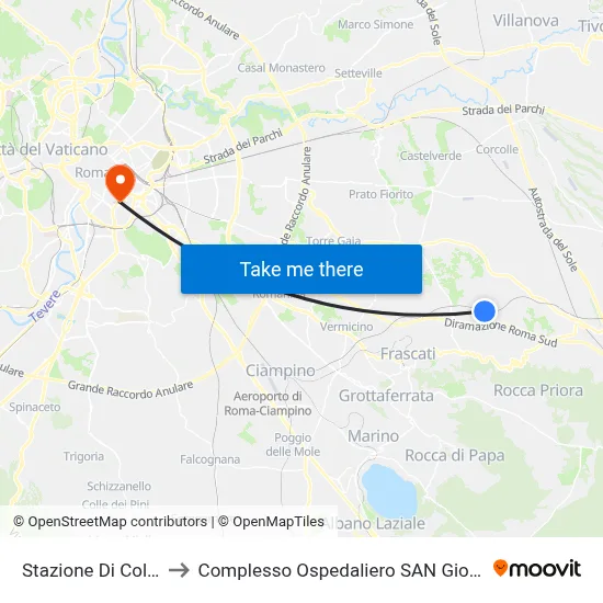 Colle Mattia Station to San Giovanni Addolorata Hospital Complex map