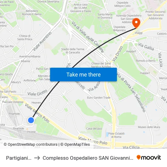 Partigiani (Station) to San Giovanni Addolorata Hospital Complex map