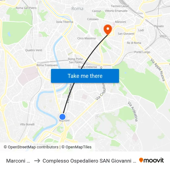 Marconi (Mb) to Complesso Ospedaliero SAN Giovanni Addolorata map