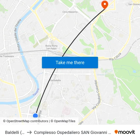 Baldelli (Mb) to Complesso Ospedaliero SAN Giovanni Addolorata map