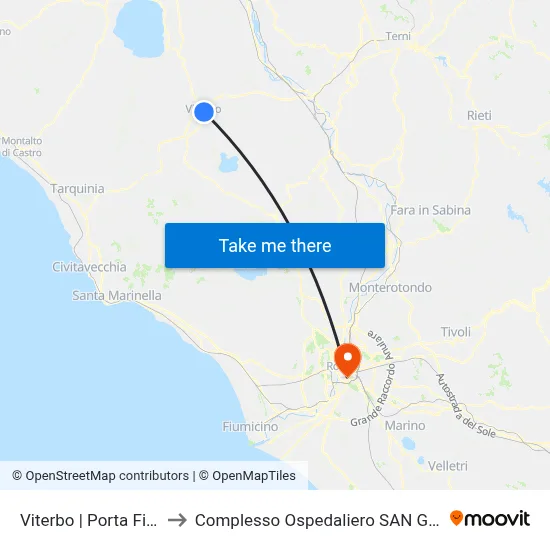 Viterbo | Porta Fiorentina FS to Complesso Ospedaliero SAN Giovanni Addolorata map