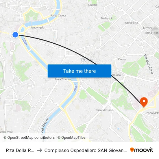 Piazza Della Rovere to San Giovanni Addolorata Hospital Complex map