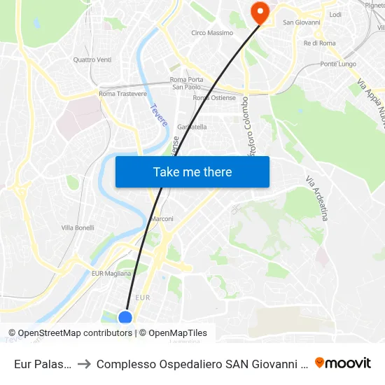 EUR Palasport to San Giovanni Addolorata Hospital Complex map