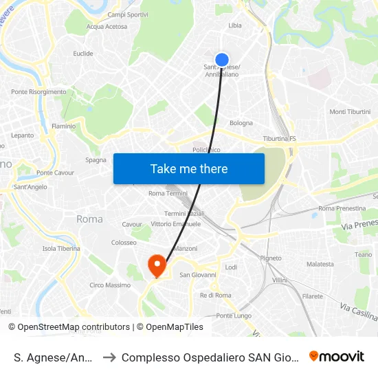 St. Agnes/Annibaliano to San Giovanni Addolorata Hospital Complex map