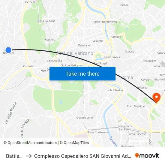 Battistini to San Giovanni Addolorata Hospital Complex map