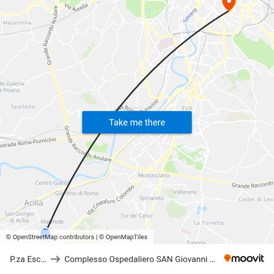 Eschilo Square to San Giovanni Addolorata Hospital Complex map