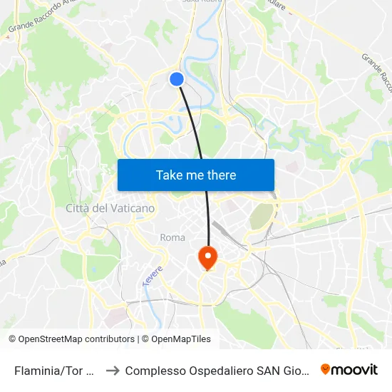 Flaminia/Tor Di Quinto to San Giovanni Addolorata Hospital Complex map