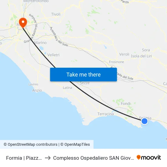 Formia Mattei Square to San Giovanni Addolorata Hospital Complex map