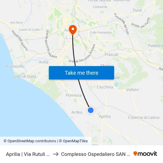 Aprilia | Rutuli Street (Casalazzara) to San Giovanni Addolorata Hospital Complex map