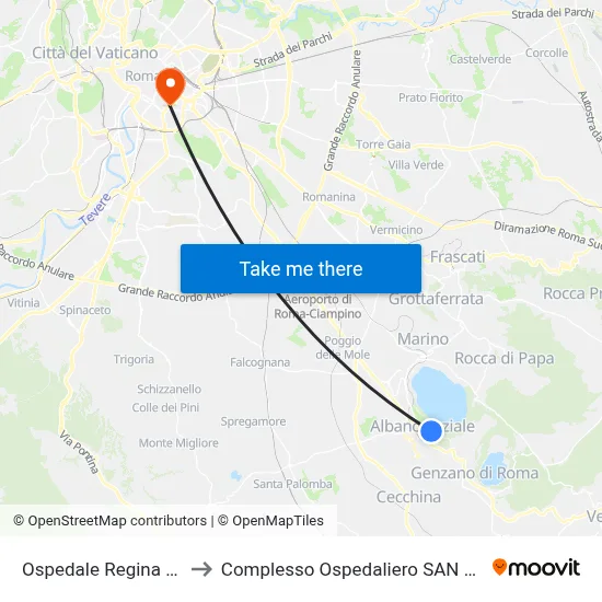 Regina Apostolorum Hospital to San Giovanni Addolorata Hospital Complex map