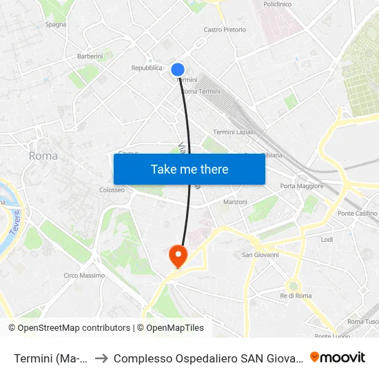 Termini (Metro A-Metro B-Railway) to San Giovanni Addolorata Hospital Complex map