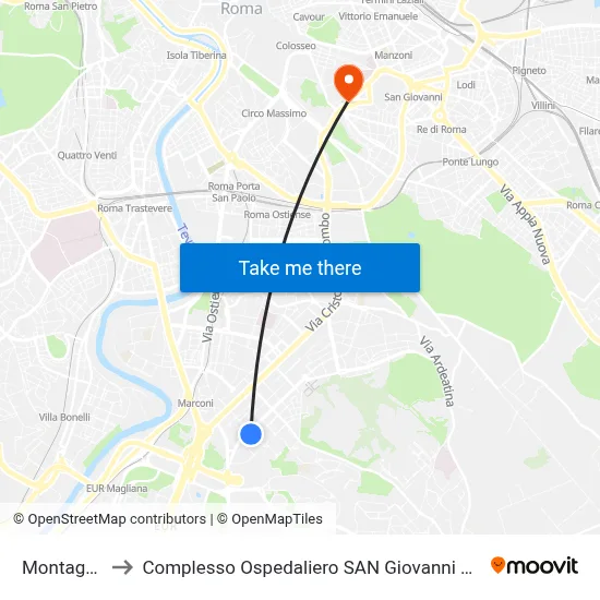 Montagnola to San Giovanni Addolorata Hospital Complex map