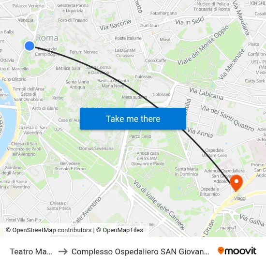 Teatro Marcello to San Giovanni Addolorata Hospital Complex map