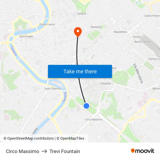 Circo Massimo to Trevi Fountain map
