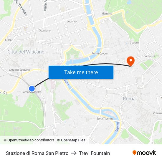 Stazione di Roma San Pietro to Trevi Fountain map