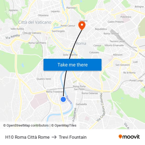 H10 Roma Città Rome to Trevi Fountain map