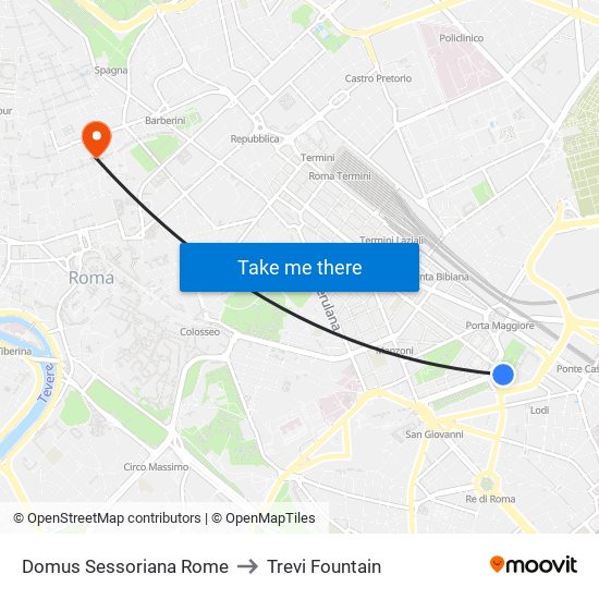 Domus Sessoriana Rome to Trevi Fountain map