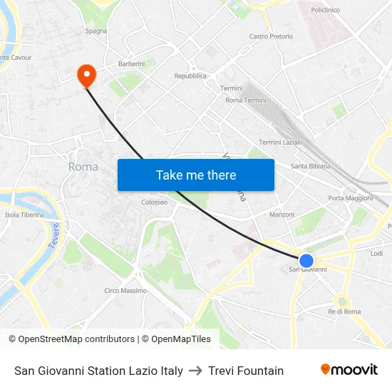 San Giovanni Station Lazio Italy to Trevi Fountain map