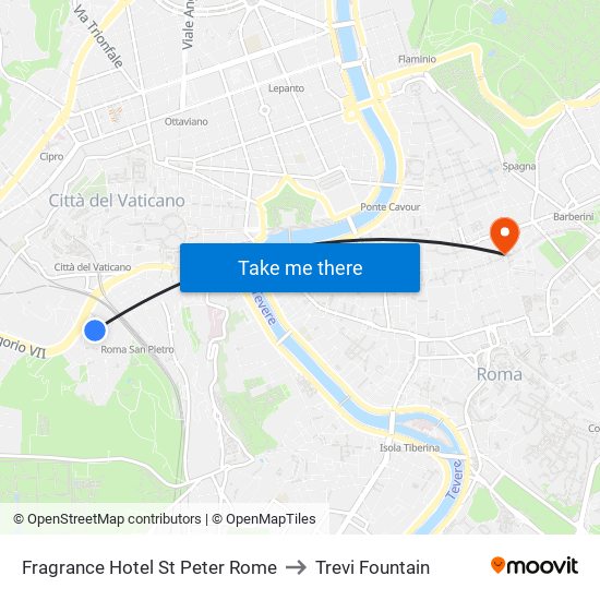 Fragrance Hotel St Peter Rome to Trevi Fountain map