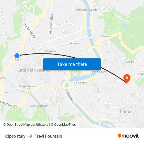 Cipro Italy to Trevi Fountain map