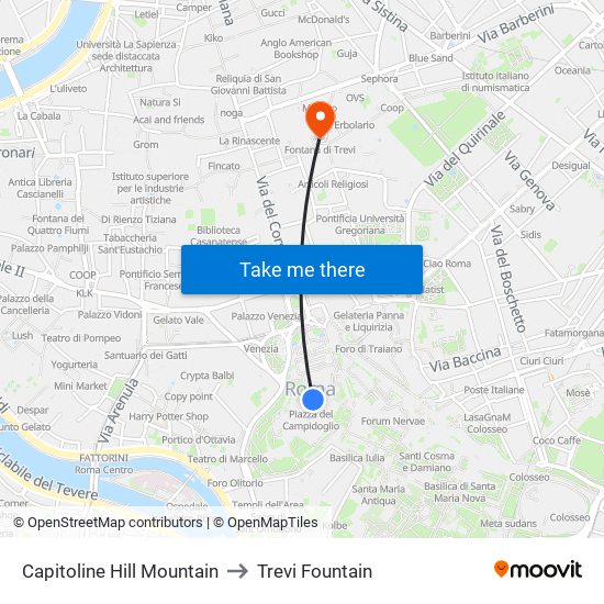 Capitoline Hill Mountain to Trevi Fountain map