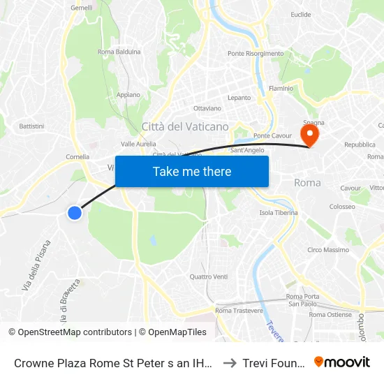 Crowne Plaza Rome St Peter s an IHG Hotel to Trevi Fountain map