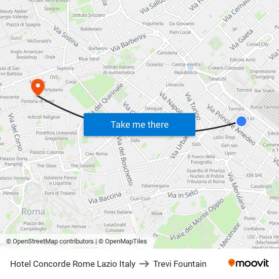 Hotel Concorde Rome Lazio Italy to Trevi Fountain map