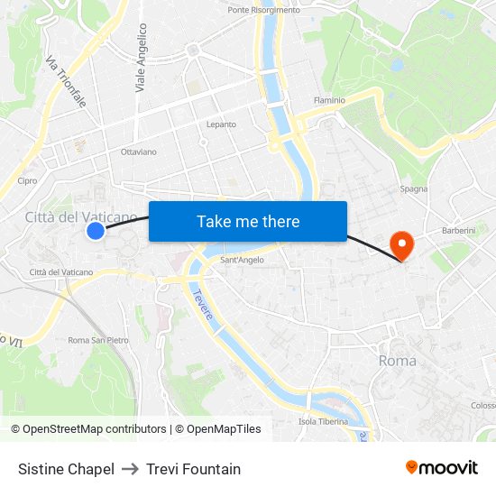 Sistine Chapel to Trevi Fountain map