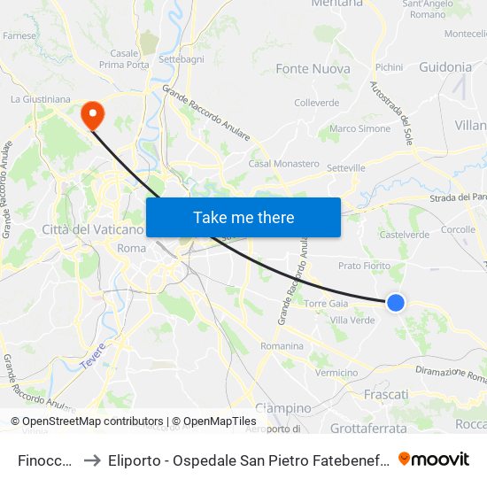 Finocchio to Eliporto - Ospedale San Pietro Fatebenefratelli map