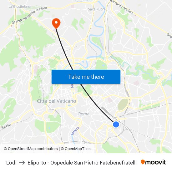 Lodi to Eliporto - Ospedale San Pietro Fatebenefratelli map