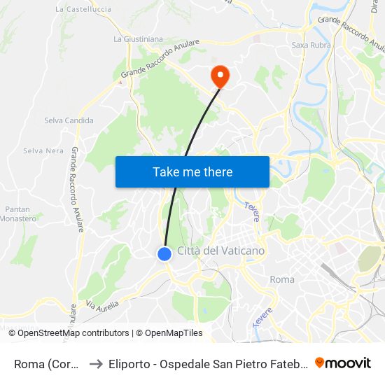 Roma (Cornelia) to Eliporto - Ospedale San Pietro Fatebenefratelli map