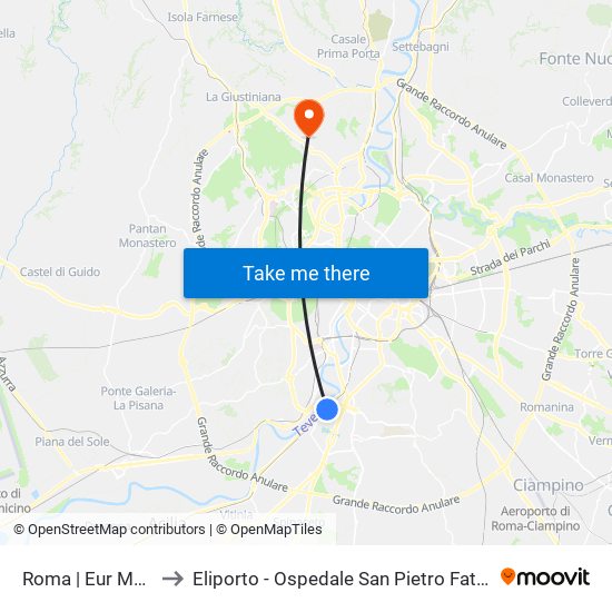 Roma | Eur Magliana to Eliporto - Ospedale San Pietro Fatebenefratelli map