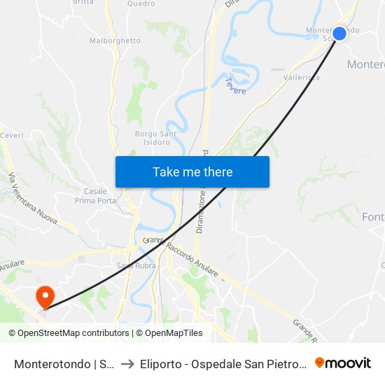 Monterotondo | Stazione FS to Eliporto - Ospedale San Pietro Fatebenefratelli map
