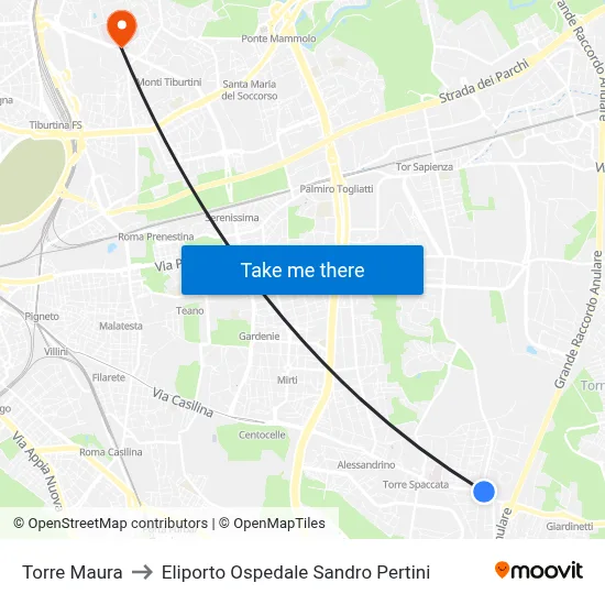 Maura Tower to Sandro Pertini Hospital Heliport map