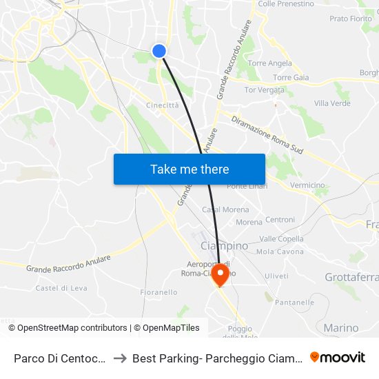 Parco Di Centocelle to Best Parking- Parcheggio Ciampino map