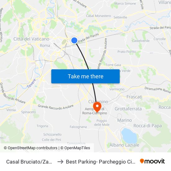 Casal Bruciato/Zampieri to Best Parking- Parcheggio Ciampino map