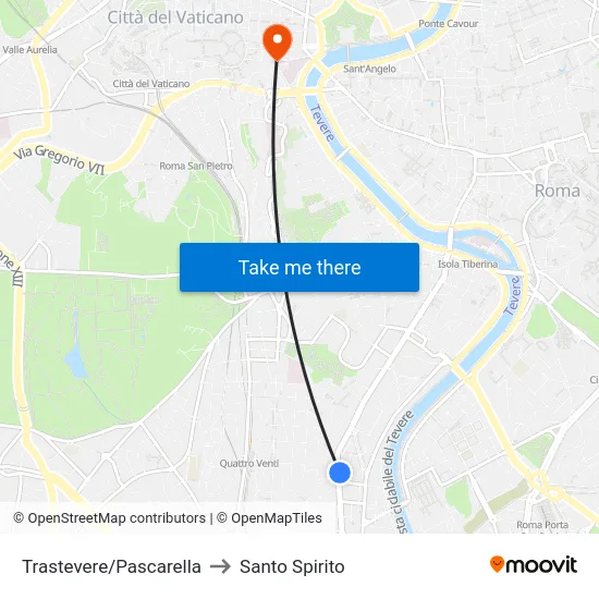 Trastevere/Pascarella to Santo Spirito map