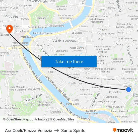 Ara Coeli/Piazza Venezia to Santo Spirito map
