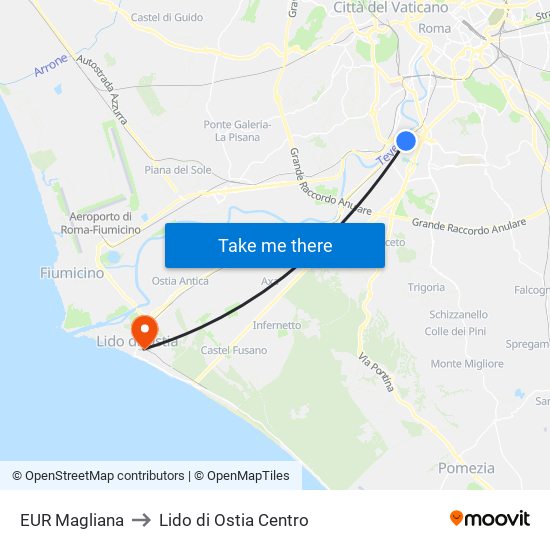 EUR Magliana to Lido di Ostia Centro map