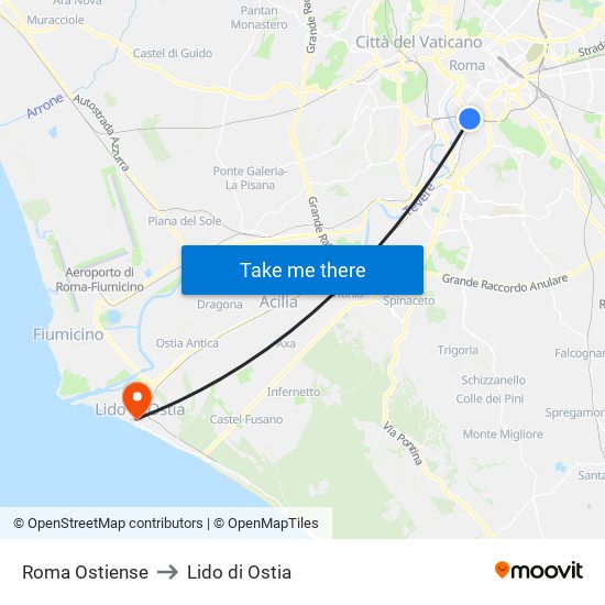 Roma Ostiense to Lido di Ostia map