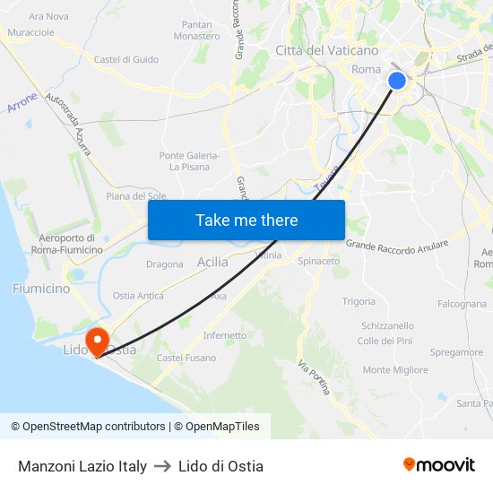 Manzoni Lazio Italy to Lido di Ostia map