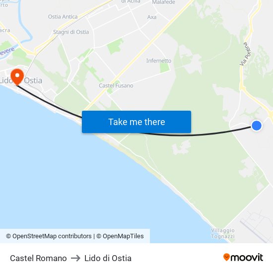 Castel Romano to Lido di Ostia map