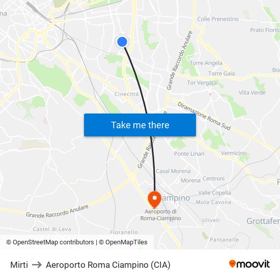 Mirti to Aeroporto Roma Ciampino (CIA) map